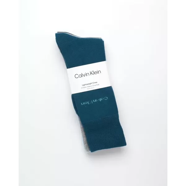 imageCalvin Klein Mens Dress Socks  Cotton Blend Crew Striped Socks 4 PairsTealGreyBlue