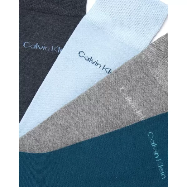 imageCalvin Klein Mens Dress Socks  Cotton Blend Crew Striped Socks 4 PairsTealGreyBlue