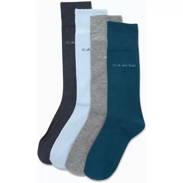 imageCalvin Klein Mens Dress Socks  Cotton Blend Crew Striped Socks 4 PairsTealGreyBlue