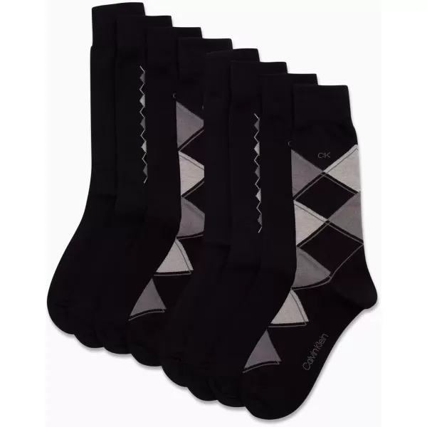 imageCalvin Klein Mens Dress Socks  Lightweight Cotton Blend Crew Socks 8 PairsBlack Argyle