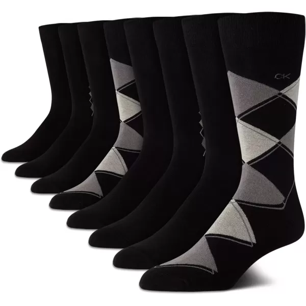 imageCalvin Klein Mens Dress Socks  Lightweight Cotton Blend Crew Socks 8 PairsBlack Argyle