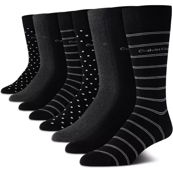 imageCalvin Klein Mens Dress Socks  Lightweight Cotton Blend Crew Socks 8 PairsBlack Stripe