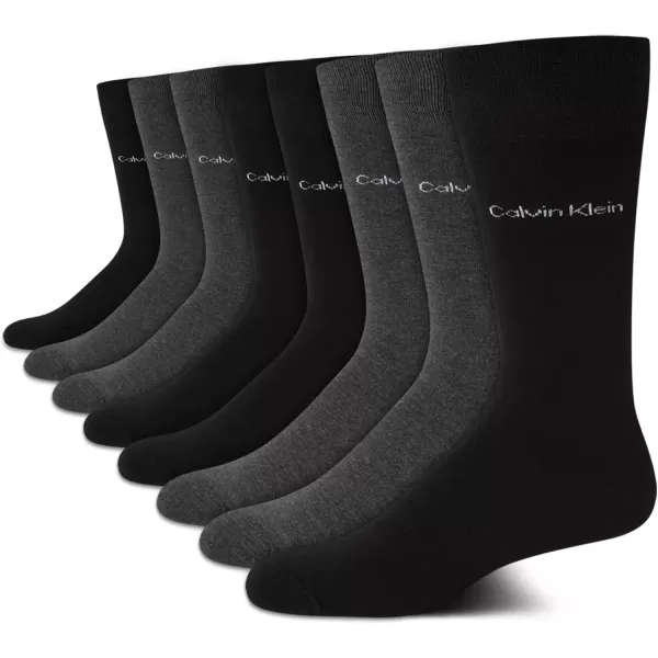 imageCalvin Klein Mens Dress Socks  Lightweight Cotton Blend Crew Socks 8 PairsBlackGrey Solid