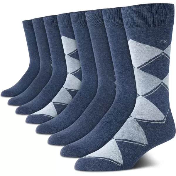 imageCalvin Klein Mens Dress Socks  Lightweight Cotton Blend Crew Socks 8 PairsBlue Argyle