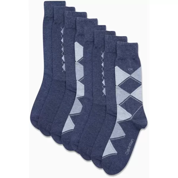 imageCalvin Klein Mens Dress Socks  Lightweight Cotton Blend Crew Socks 8 PairsBlue Argyle