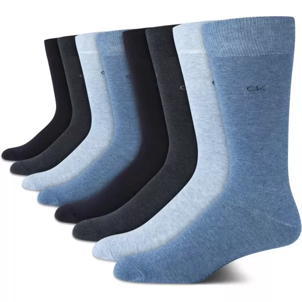 imageCalvin Klein Mens Dress Socks  Lightweight Cotton Blend Crew Socks 8 PairsBlue Solid