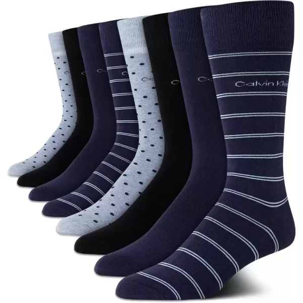 imageCalvin Klein Mens Dress Socks  Lightweight Cotton Blend Crew Socks 8 PairsBlue Stripe