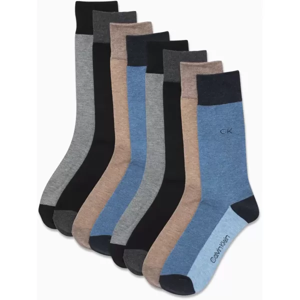 imageCalvin Klein Mens Dress Socks  Lightweight Cotton Blend Crew Socks 8 PairsBlueBrown Heather