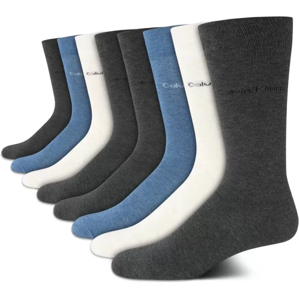 imageCalvin Klein Mens Dress Socks  Lightweight Cotton Blend Crew Socks 8 PairsBlueGrey Solid