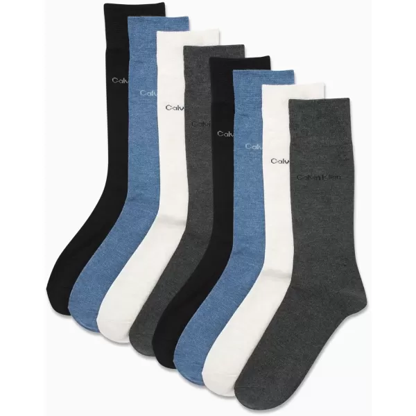 imageCalvin Klein Mens Dress Socks  Lightweight Cotton Blend Crew Socks 8 PairsBlueGrey Solid