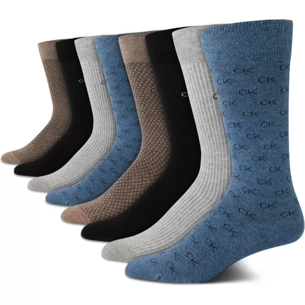 imageCalvin Klein Mens Dress Socks  Lightweight Cotton Blend Crew Socks 8 PairsBlueTan Assorted