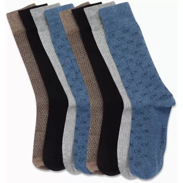 imageCalvin Klein Mens Dress Socks  Lightweight Cotton Blend Crew Socks 8 PairsBlueTan Assorted