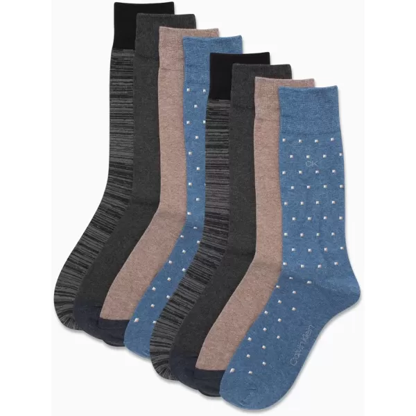 imageCalvin Klein Mens Dress Socks  Lightweight Cotton Blend Crew Socks 8 PairsBlueTan Multi