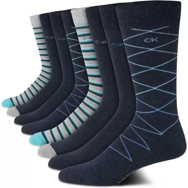 imageCalvin Klein Mens Dress Socks  Lightweight Cotton Blend Crew Socks 8 PairsDark Denim Pattern