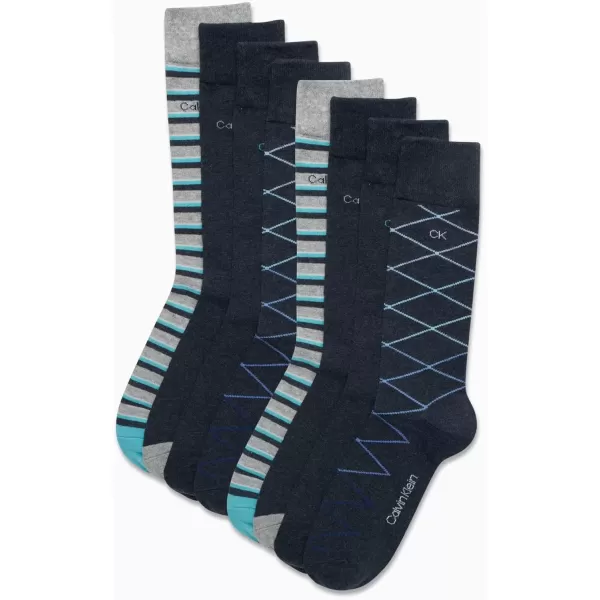 imageCalvin Klein Mens Dress Socks  Lightweight Cotton Blend Crew Socks 8 PairsDark Denim Pattern