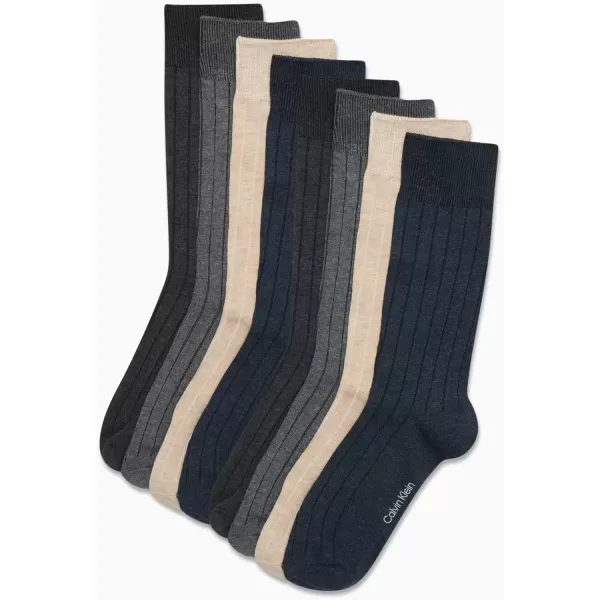 imageCalvin Klein Mens Dress Socks  Lightweight Cotton Blend Crew Socks 8 PairsDenimOatmeal Solid