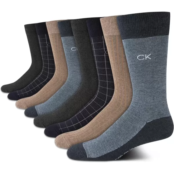 imageCalvin Klein Mens Dress Socks  Lightweight Cotton Blend Crew Socks 8 PairsNavyTan Assorted