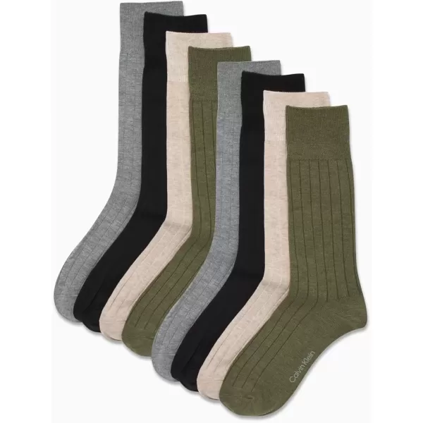 imageCalvin Klein Mens Dress Socks  Lightweight Cotton Blend Crew Socks 8 PairsOlive Assorted
