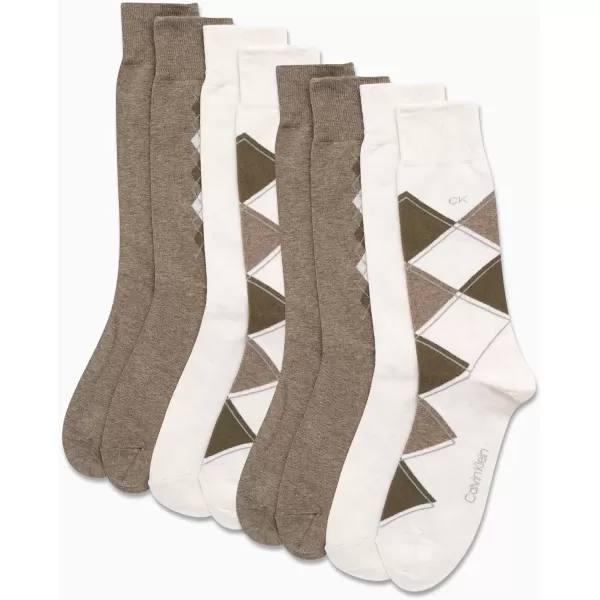 imageCalvin Klein Mens Dress Socks  Lightweight Cotton Blend Crew Socks 8 PairsTan Argyle