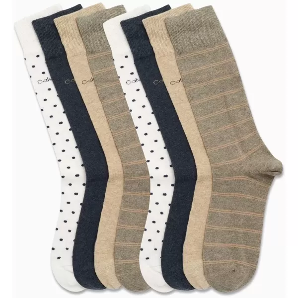 imageCalvin Klein Mens Dress Socks  Lightweight Cotton Blend Crew Socks 8 PairsTan Stripe