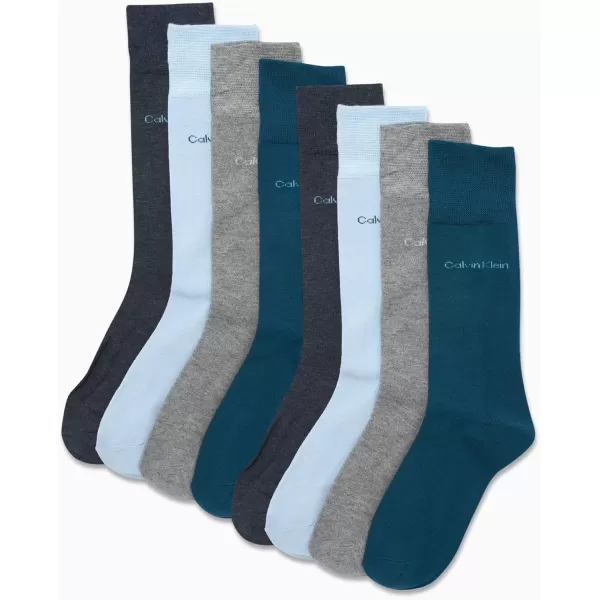 imageCalvin Klein Mens Dress Socks  Lightweight Cotton Blend Crew Socks 8 PairsTealGreyBlue