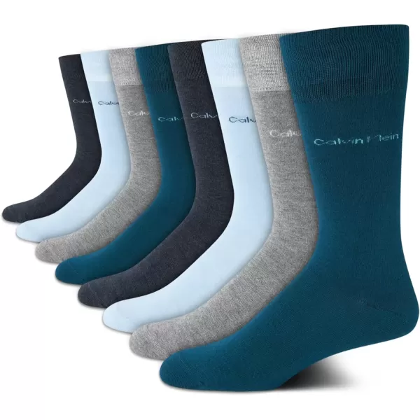 imageCalvin Klein Mens Dress Socks  Lightweight Cotton Blend Crew Socks 8 PairsTealGreyBlue