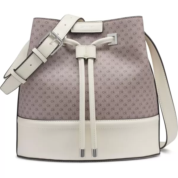 imageCalvin Klein Womens Ash Crossbody Bag  Vegan Leather Monogram 2 PocketsAlmondTaupeCherub White