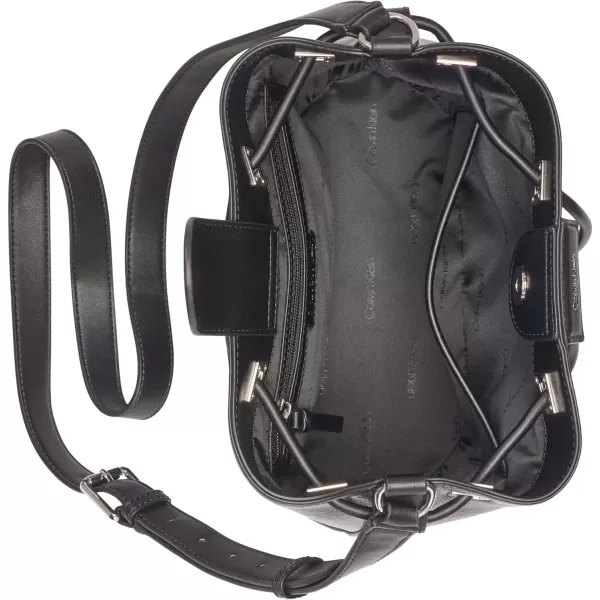 imageCalvin Klein Womens Ash Crossbody Bag  Vegan Leather Monogram 2 PocketsBlackSilver
