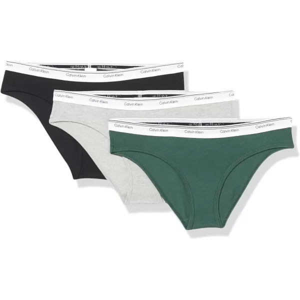 imageCalvin Klein Womens Balance Cotton Stretch Bikini Panties 3 PackBlack Grey Heather Kells Green