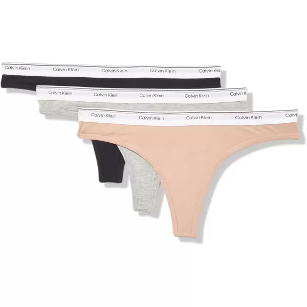 imageCalvin Klein Womens Balance Cotton Stretch Thong Panties 3 PackBlack Cedar Grey Heather