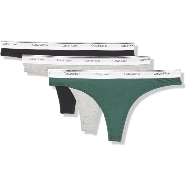 imageCalvin Klein Womens Balance Cotton Stretch Thong Panties 3 PackBlack Grey Heather Kells Green