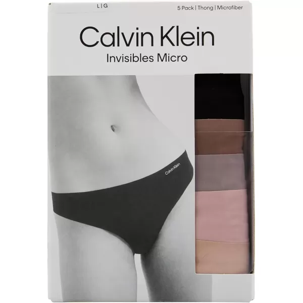 imageCalvin Klein Womens Invisibles Seamless Thong Panties 5 PackBlackCavernstoneGrey SandSubduedCedar