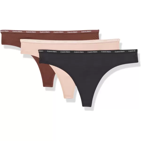 imageCalvin Klein Womens Luxe Comfort Micro Stretch Thong Panties 3 PackBlack  Umber  Cedar