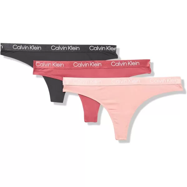 imageCalvin Klein Womens Motive Micro Stretch Multipack Thong PantyBlack Ash Rose Syrah