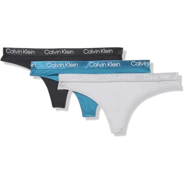 imageCalvin Klein Womens Motive Micro Stretch Multipack Thong PantyBlack Wolf Grey Atlantic Deep