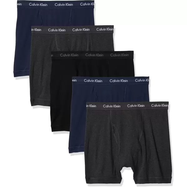 imageCalvin Klein Mens Cotton Classics 5Pack Boxer Brief2 Blue Shadow Body WBlue Shadow Waistband  2 Charcoal Heather Body WCharcoal Heather Waistband  1 Black Body WBlack Waistband