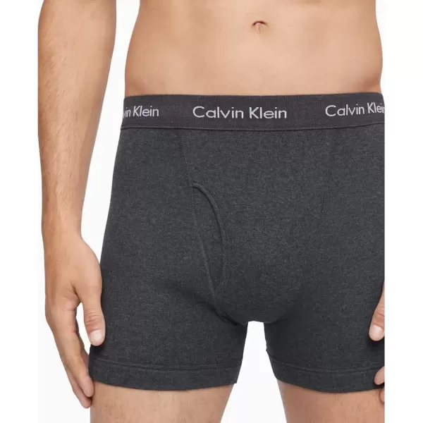 imageCalvin Klein Mens Cotton Classics 5Pack Boxer Brief2 Blue Shadow Body WBlue Shadow Waistband  2 Charcoal Heather Body WCharcoal Heather Waistband  1 Black Body WBlack Waistband