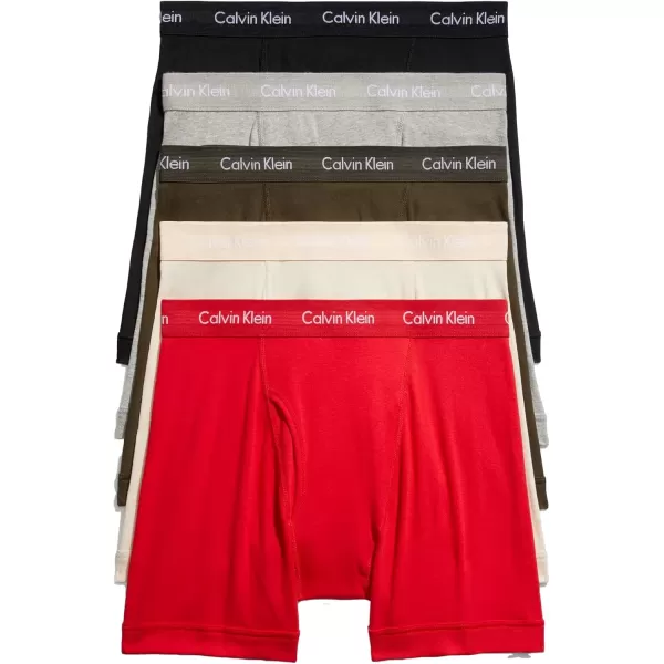 imageCalvin Klein Mens Cotton Classics 5Pack Boxer BriefBlack  Grey Heather  Exact  Tapioca  Olive