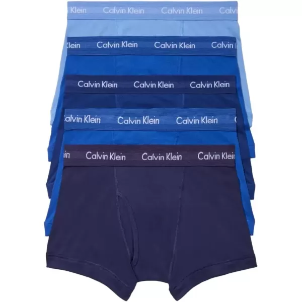 imageCalvin Klein Mens Cotton Classics 5Pack Trunk2 Mazarine Blue  1 Periwinkle  1 Dark Knight  1 Evening Blue