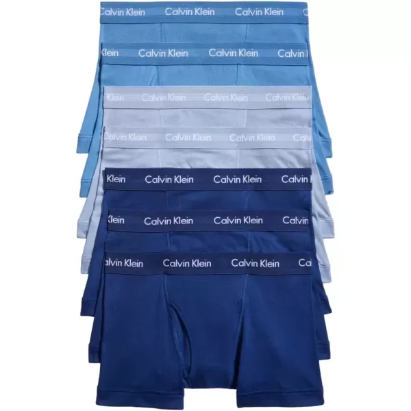 imageCalvin Klein Mens Cotton Classics 7Pack Trunk3 Blue Depths  2 Boardwalk Blue  2 Water Reflection