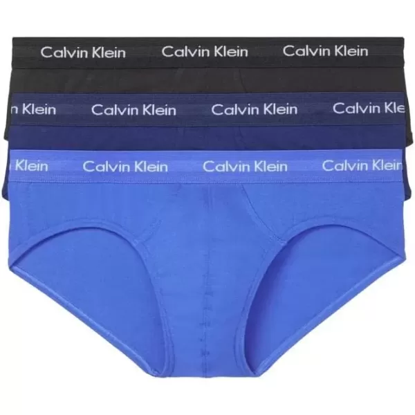 imageCalvin Klein Mens Cotton Stretch 3Pack Brief1 Black 1 Blue Shadow 1 Cobalt Water