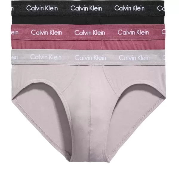 imageCalvin Klein Mens Cotton Stretch 3Pack BriefBlack  Zinc  Deep Mauve