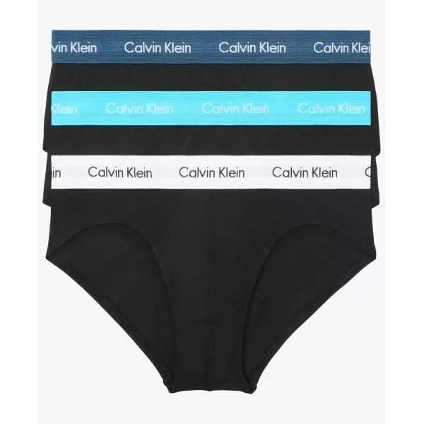 imageCalvin Klein Mens Cotton Stretch 3Pack BriefBlack Bodies W Spellbound  White  Blue Atoll Wb