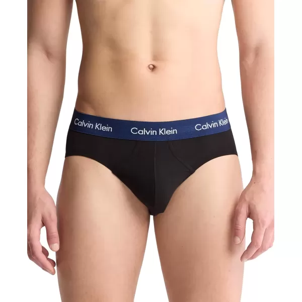 imageCalvin Klein Mens Cotton Stretch 3Pack BriefBlack W New Navy  Vintage Khaki  Troposphere Logos