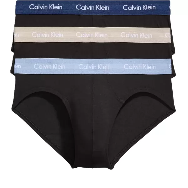 imageCalvin Klein Mens Cotton Stretch 3Pack BriefBlack W New Navy  Vintage Khaki  Troposphere Logos