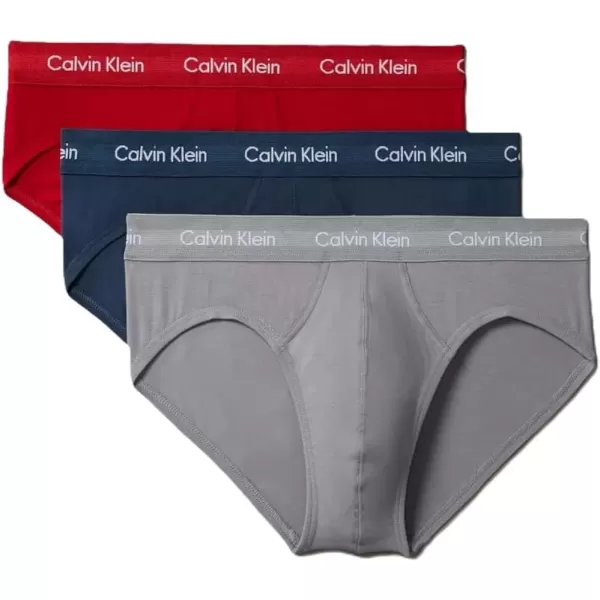 imageCalvin Klein Mens Cotton Stretch 3Pack BriefConvoy  Juneberry  Navy Stone