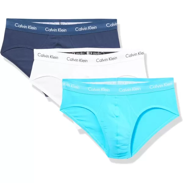 imageCalvin Klein Mens Cotton Stretch 3Pack BriefSpellbound  White  Blue Atoll