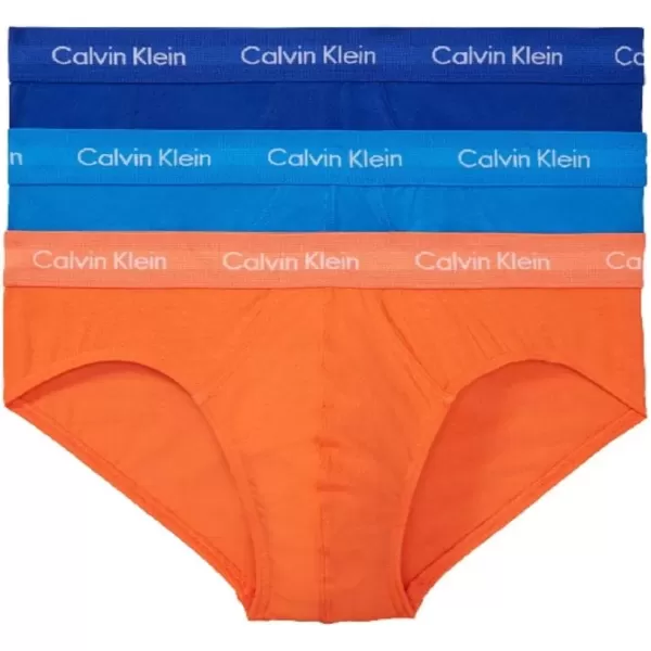 imageCalvin Klein Mens Cotton Stretch 3Pack BriefWork Blue  Ocean Hue  Turned Mango