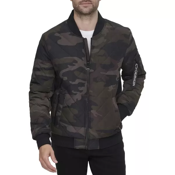 imageCalvin Klein mens Quilted Zipper Detail Flight JacketOlive Camo