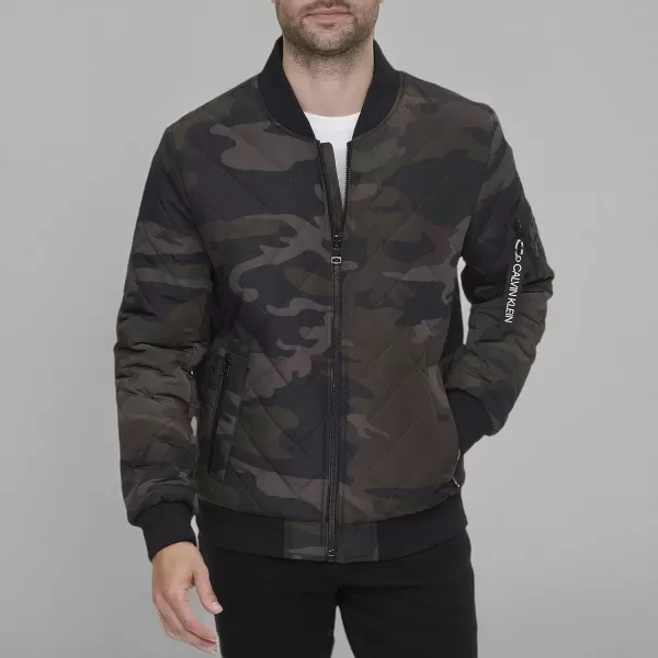 imageCalvin Klein mens Quilted Zipper Detail Flight JacketOlive Camo